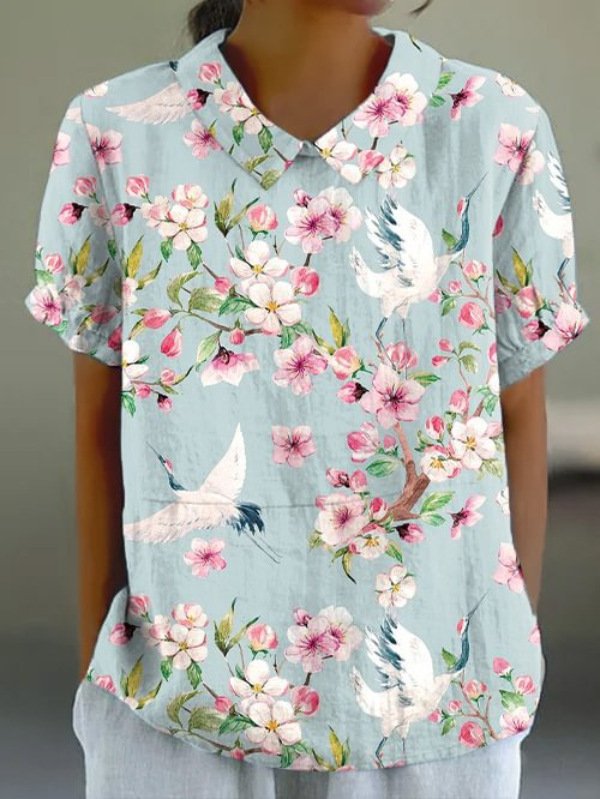 Lässig Geometrisch Stehkragen Kurzarm T-Shirt