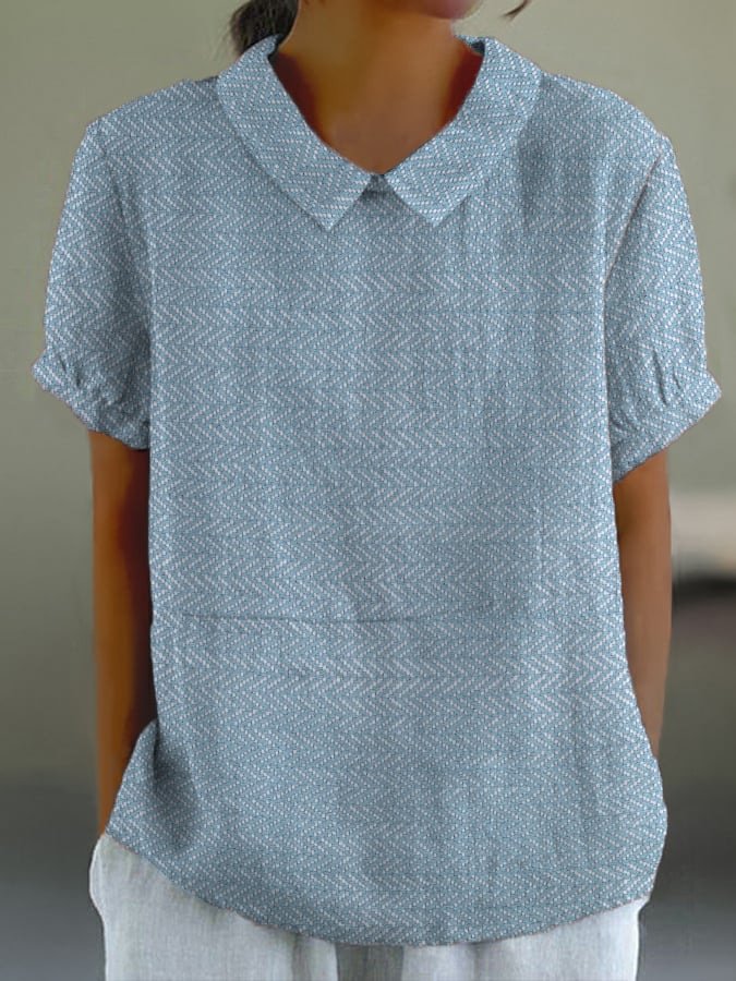 Lässig Geometrisch Stehkragen Kurzarm T-Shirt