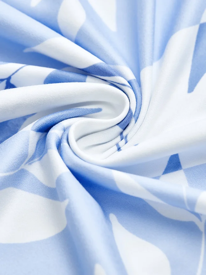 Damen Geometrisch Sommer Kleid Halb offener Kragen Halbarm A-Linien-Kleid