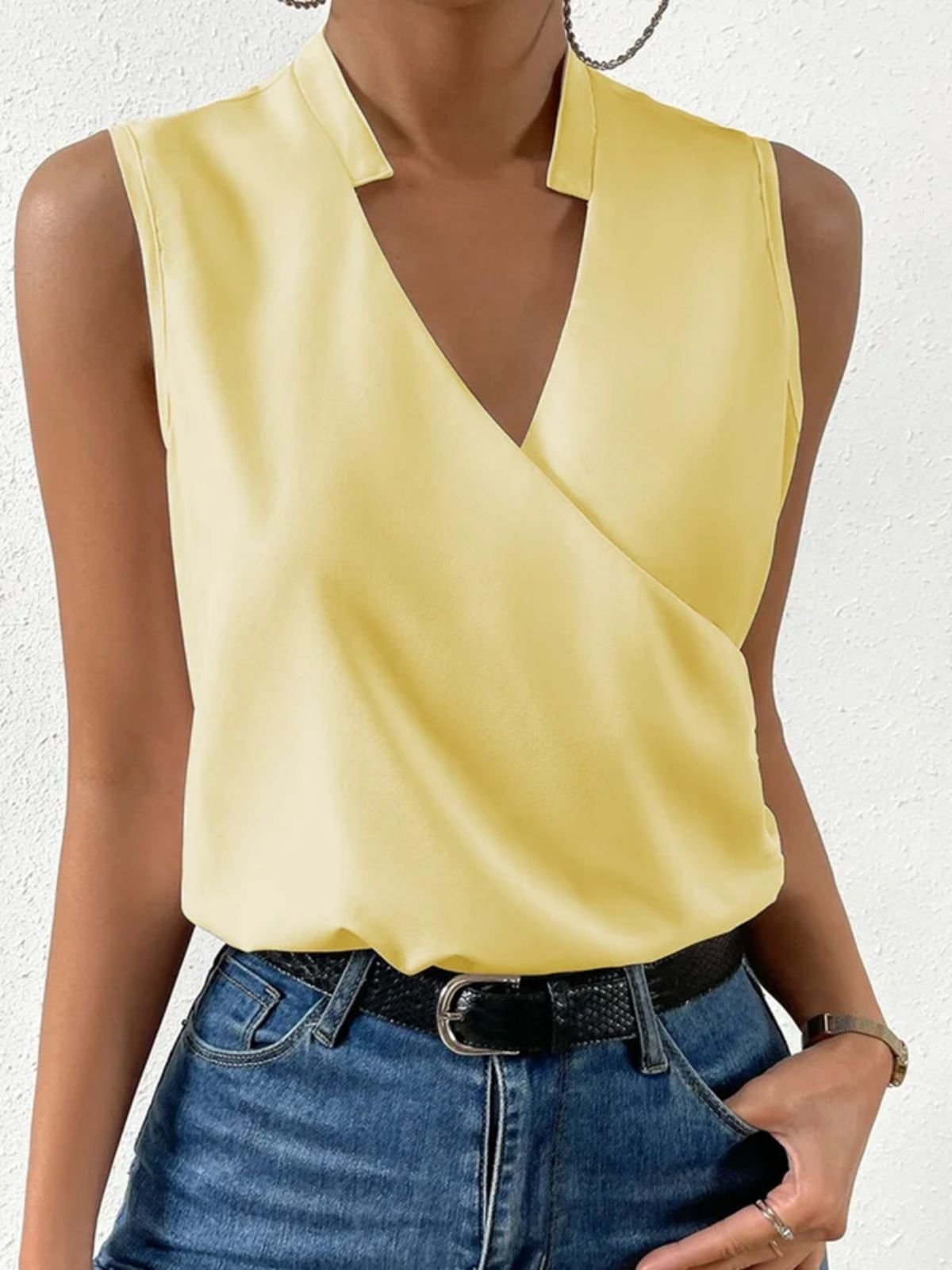 Lässig V-Ausschnitt Unifarben Tanktop Oberteile