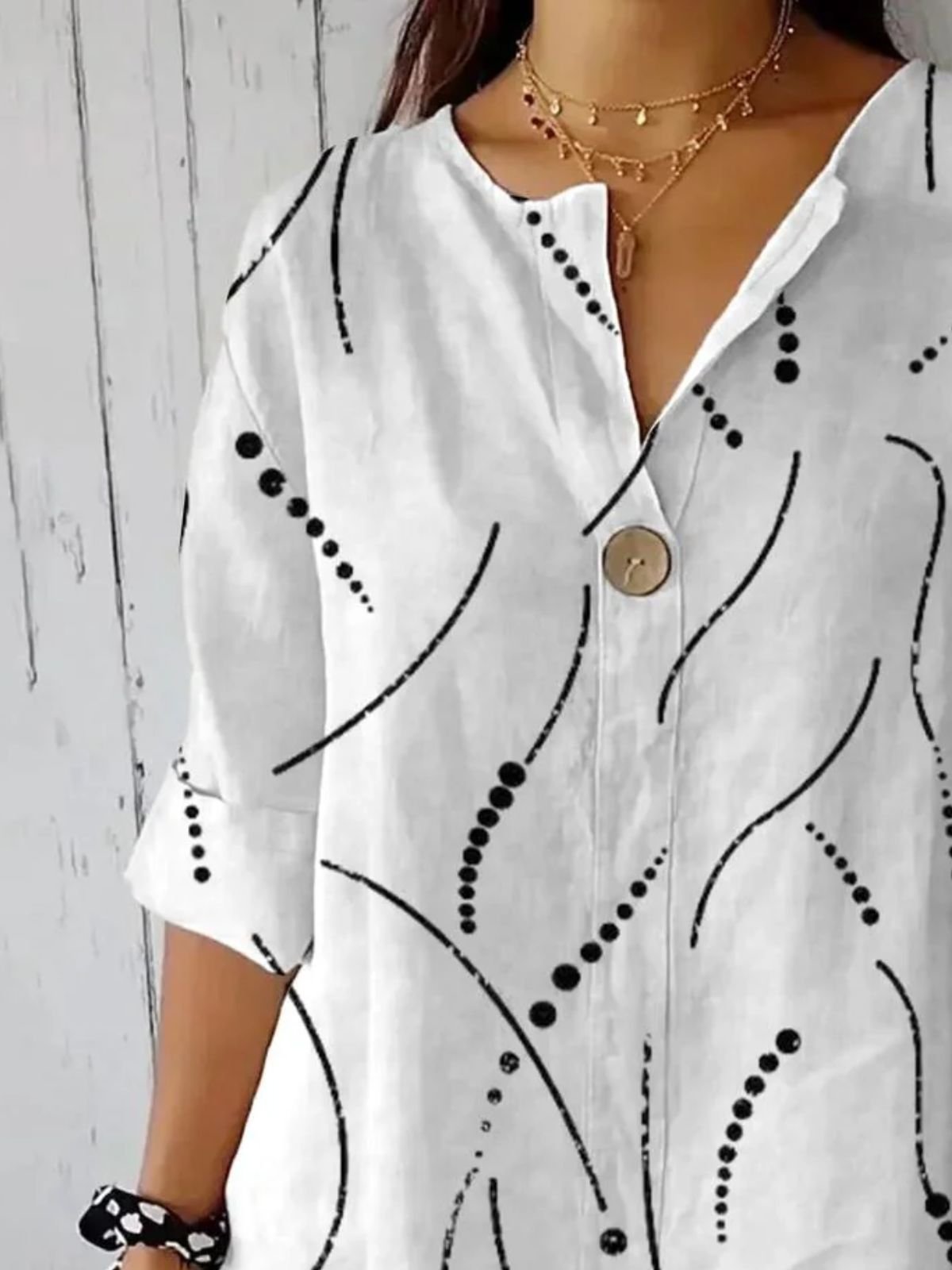 Schalkragen Dreiviertelärmel Geometrisch Regelmäßig Weit Bluse für Damen
