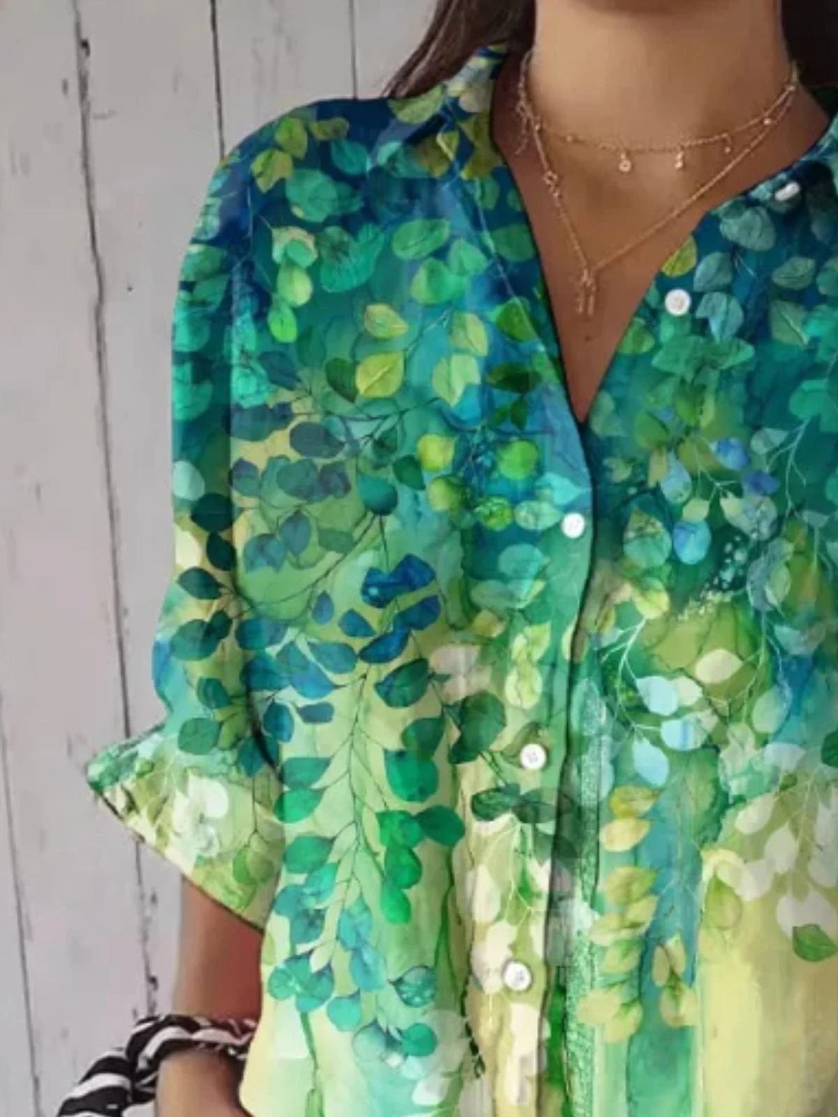 Hemdkragen Langarm Malerei Regelmäßig Mikroelastizität Regelmäßige Passform Bluse für Damen