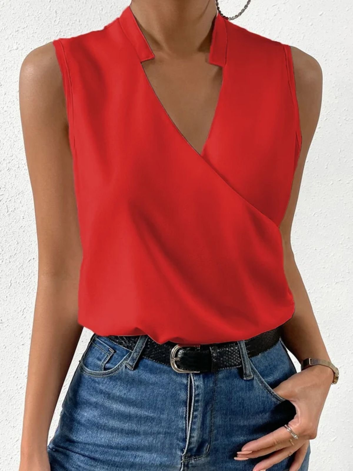Lässig V-Ausschnitt Unifarben Tanktop Oberteile