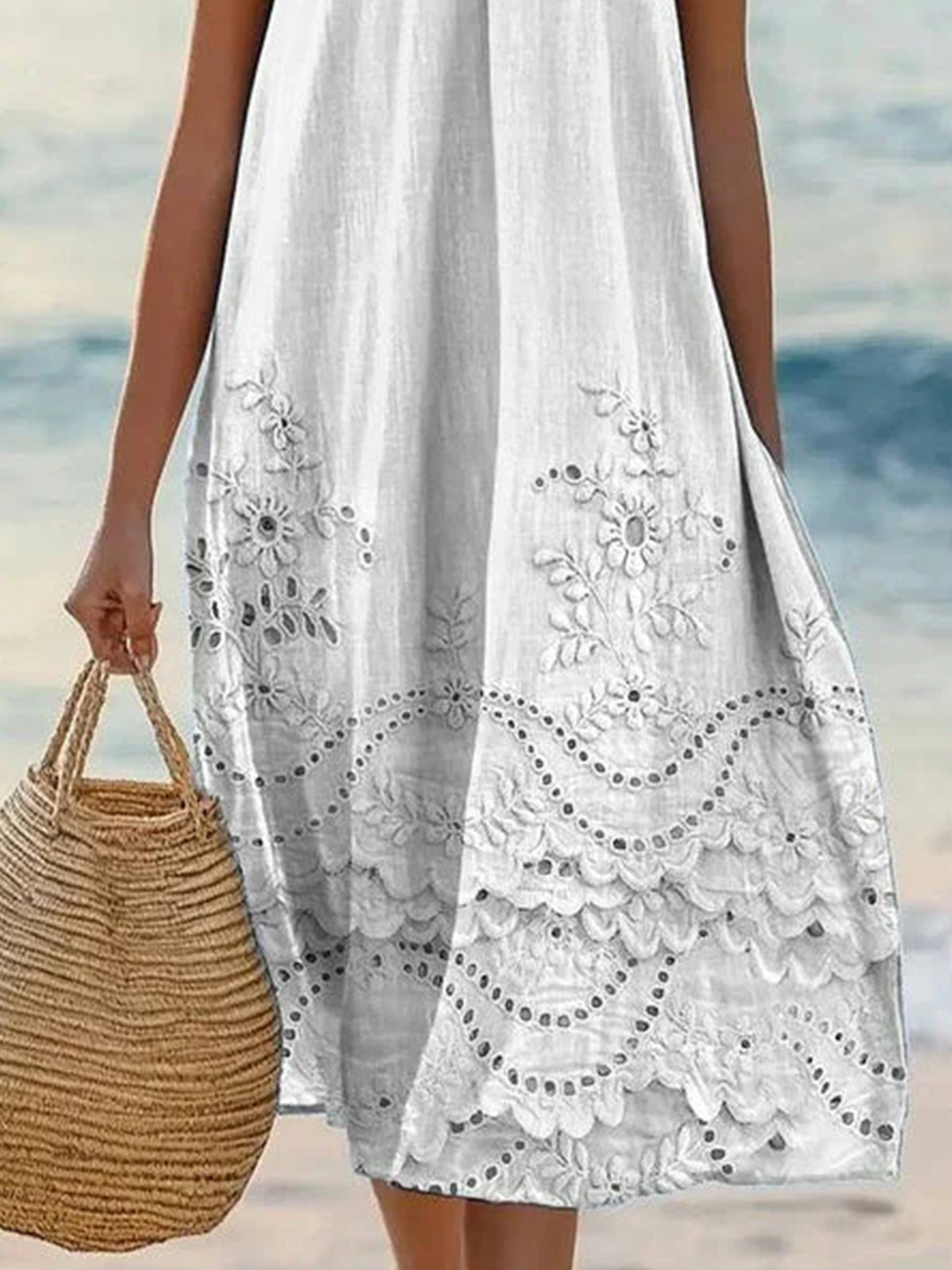 Damen Geblümt Sommer Kleid V-Ausschnitt Ärmellos A-Linien-Kleid