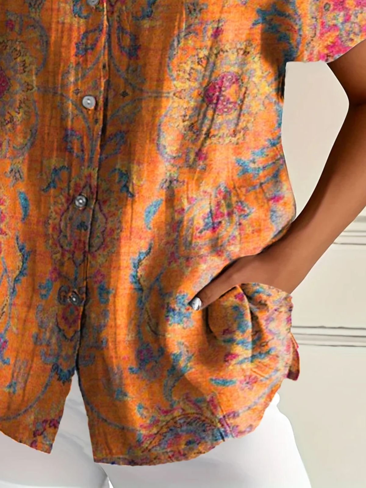 Hemdkragen Kurzarm Geblümt Regelmäßig Mikroelastizität Regelmäßige Passform Bluse für Damen