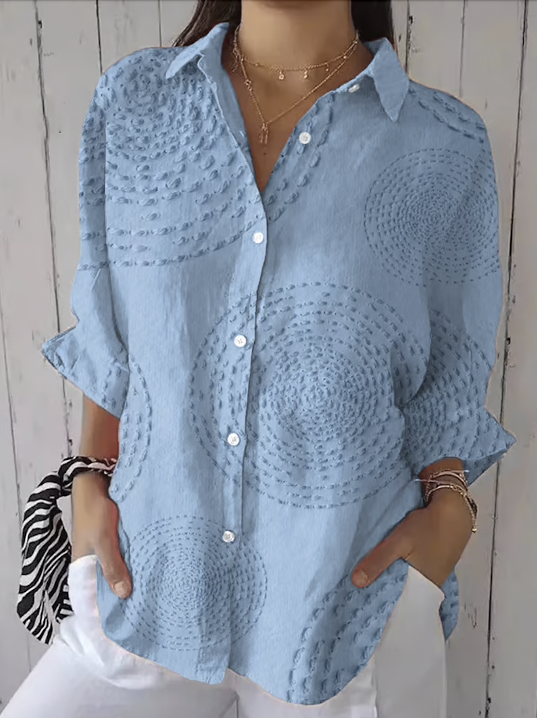 Hemdkragen Langarm Geometrisch Regelmäßig Mikroelastizität Regelmäßige Passform Bluse für Damen