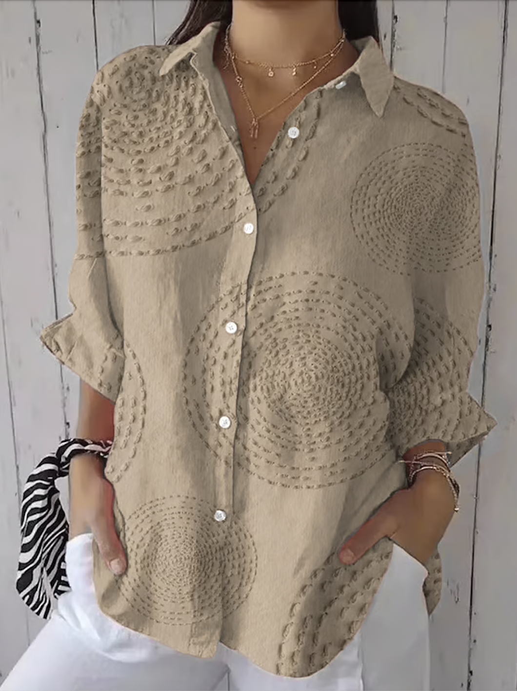 Hemdkragen Langarm Geometrisch Regelmäßig Mikroelastizität Regelmäßige Passform Bluse für Damen