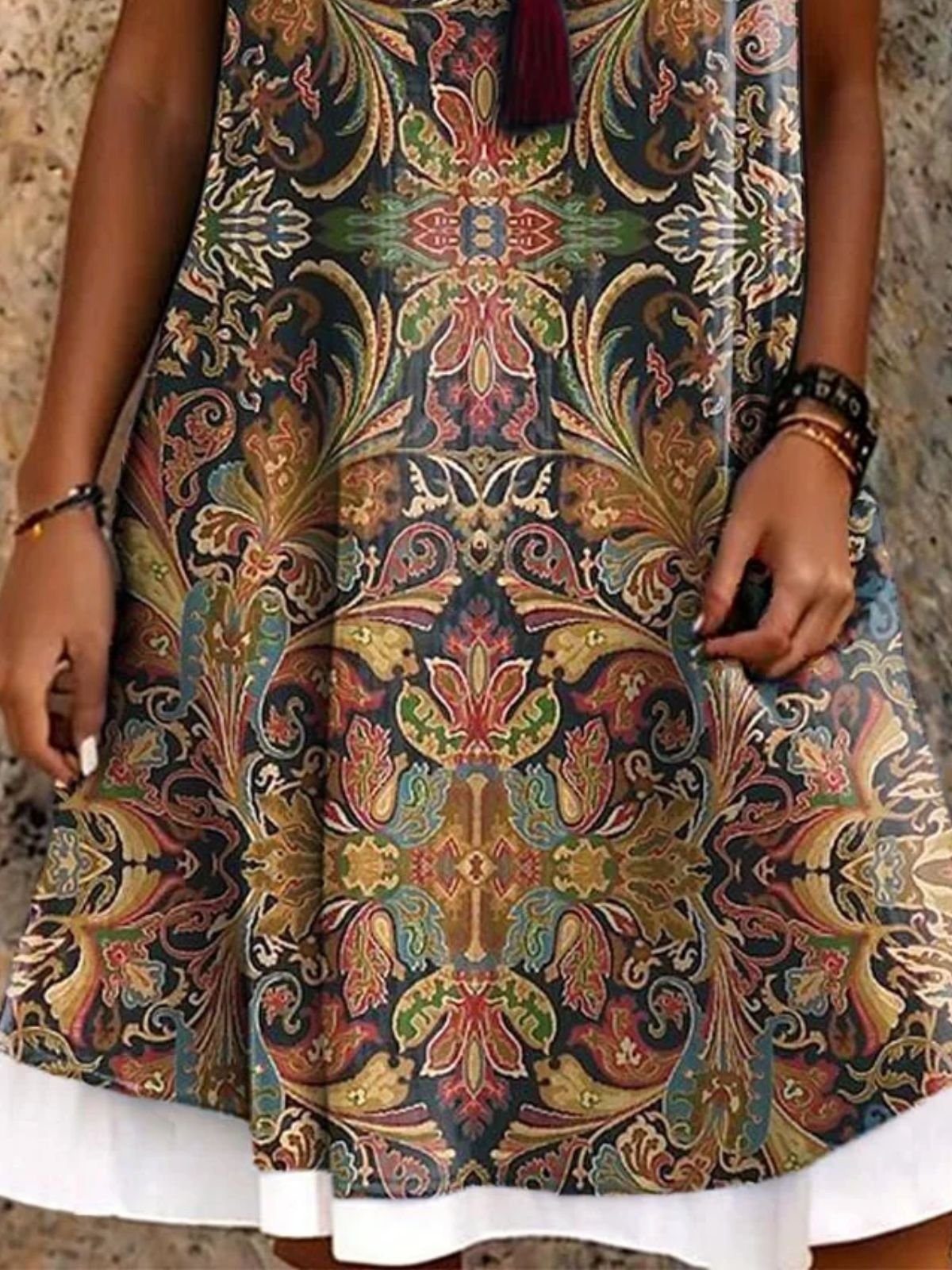 Damen Geblümt Sommer Kleid Rundhals Ärmellos A-Linien-Kleid