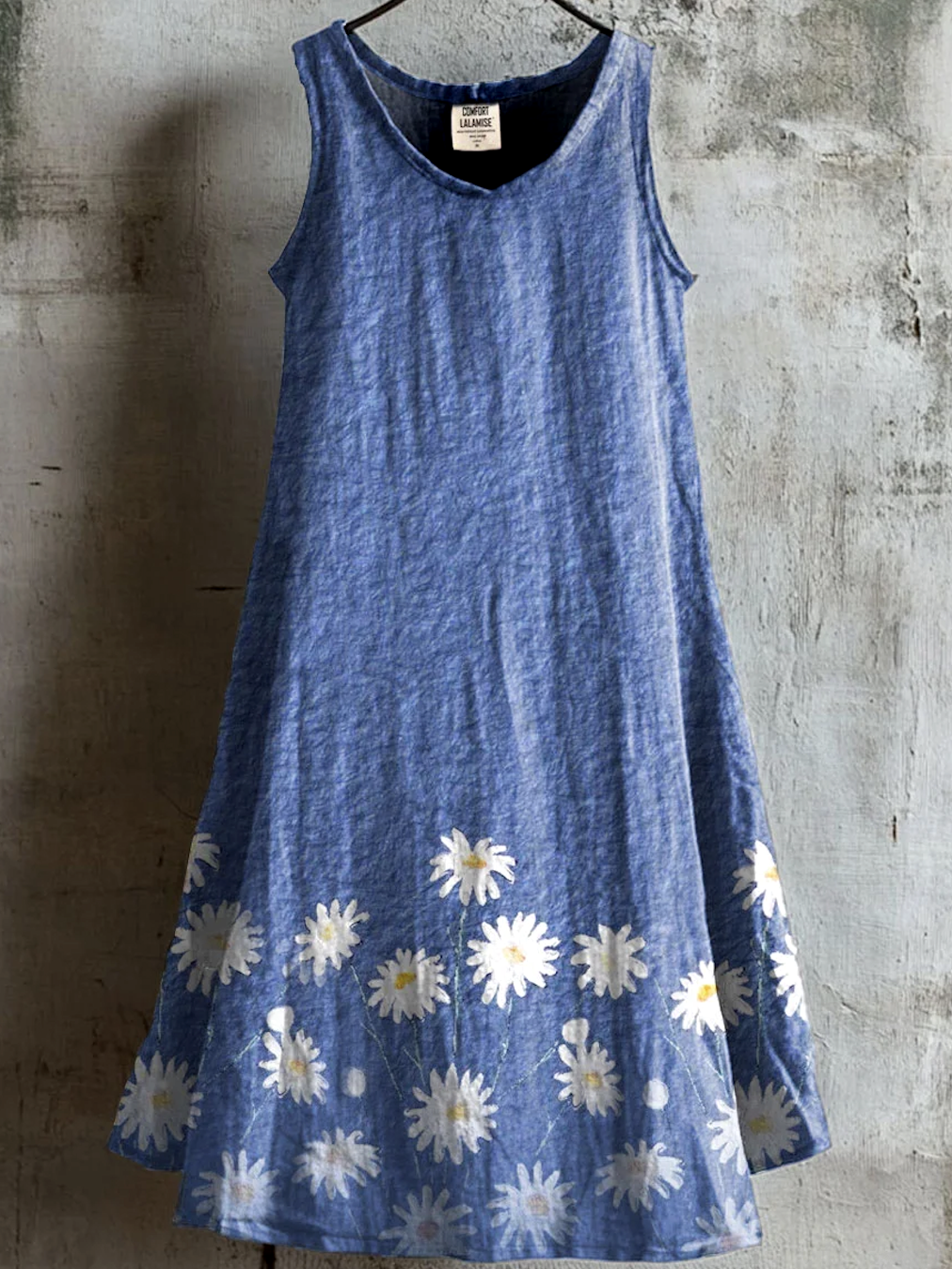 Damen Geblümt Sommer Kleid Rundhals Ärmellos A-Linien-Kleid