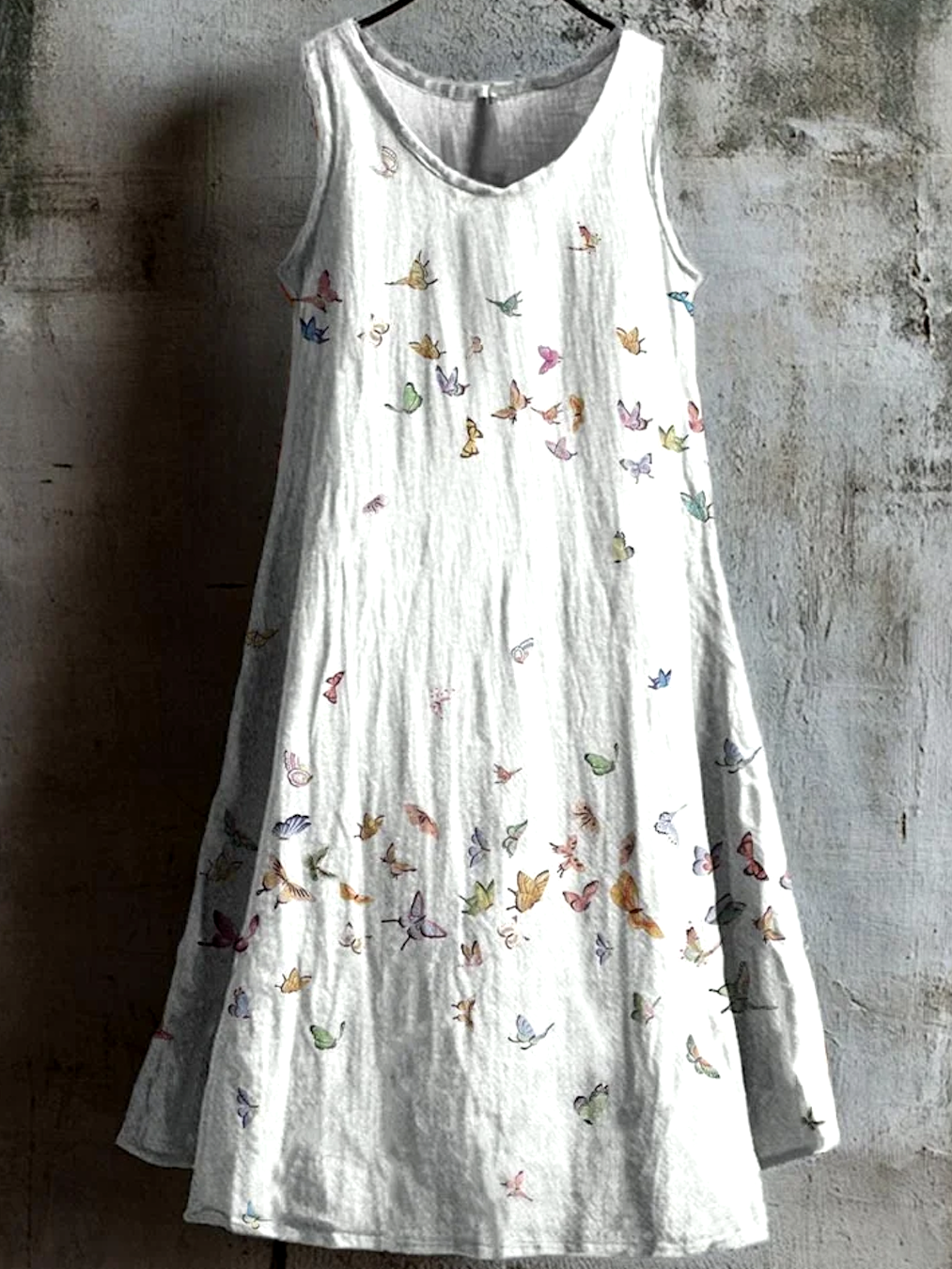 Damen Geblümt Sommer Kleid Rundhals Ärmellos A-Linien-Kleid