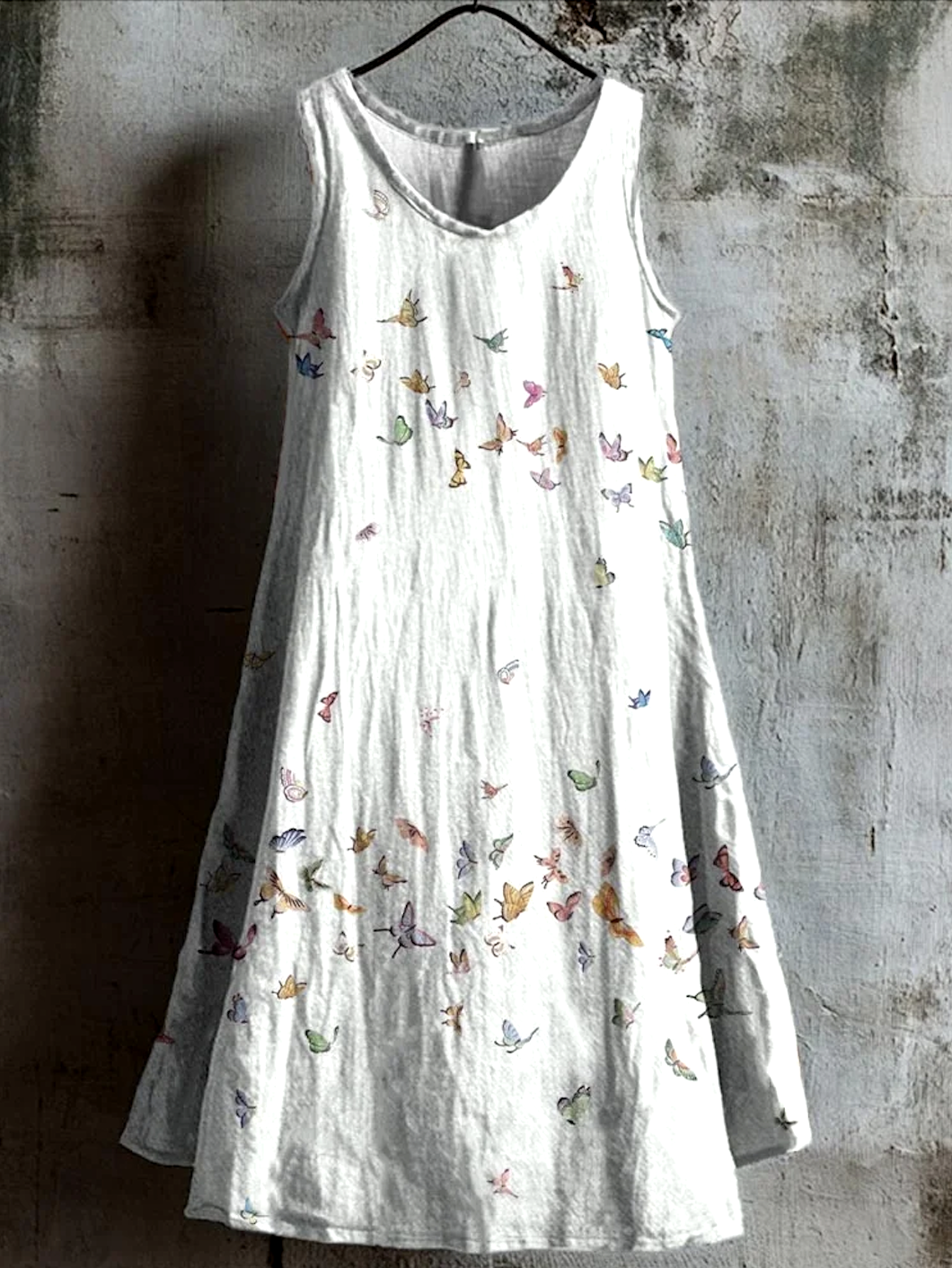 Damen Geblümt Sommer Kleid Rundhals Ärmellos A-Linien-Kleid
