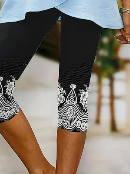 Damen Geblümt Caprihosen Elastische Taille Hose Lässig Sommer Hose