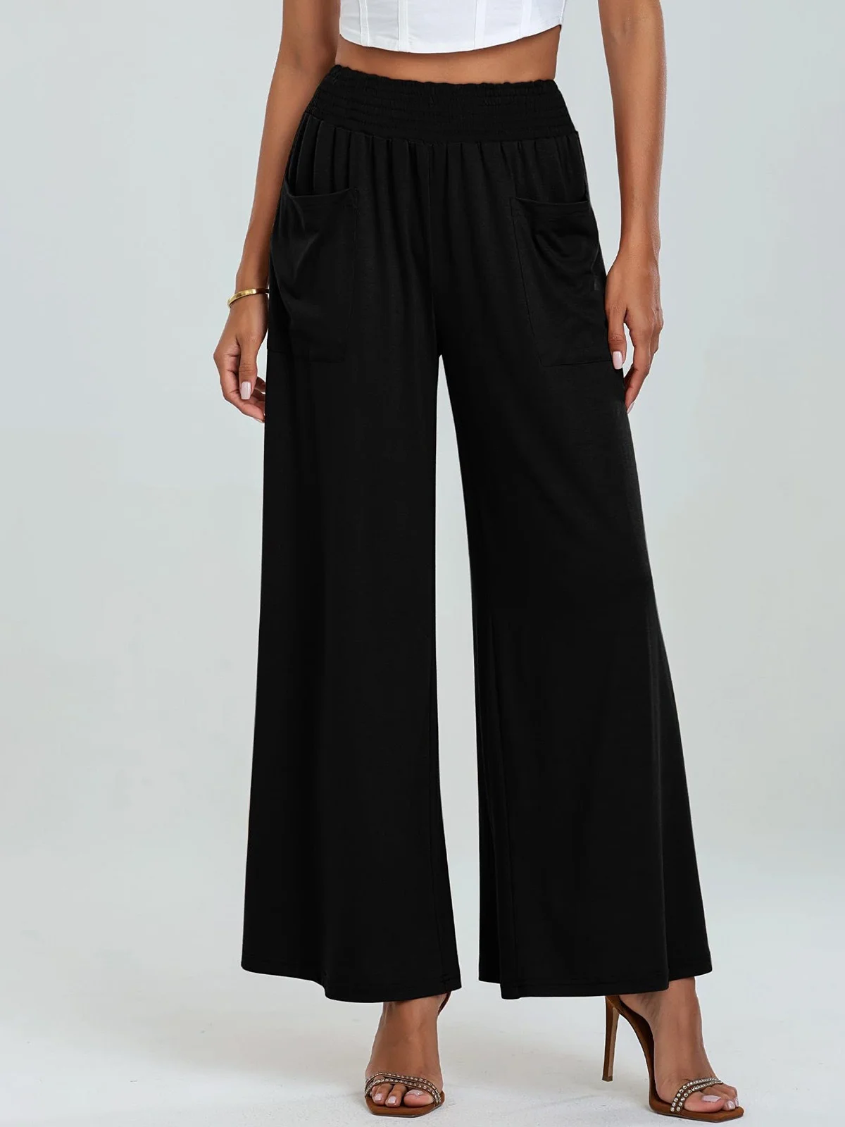 Damen Unifarben Lang Elastische Taille Hose Lässig Frühling/Herbst Hose