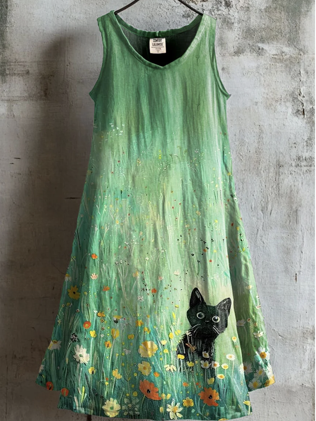 Damen Geblümt Sommer Kleid Rundhals Ärmellos A-Linien-Kleid