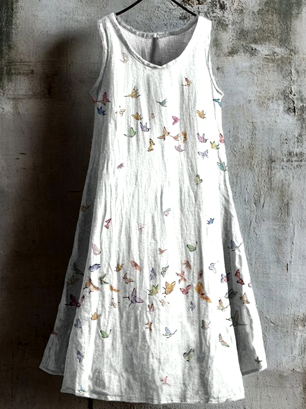 Damen Geblümt Sommer Kleid Rundhals Ärmellos A-Linien-Kleid
