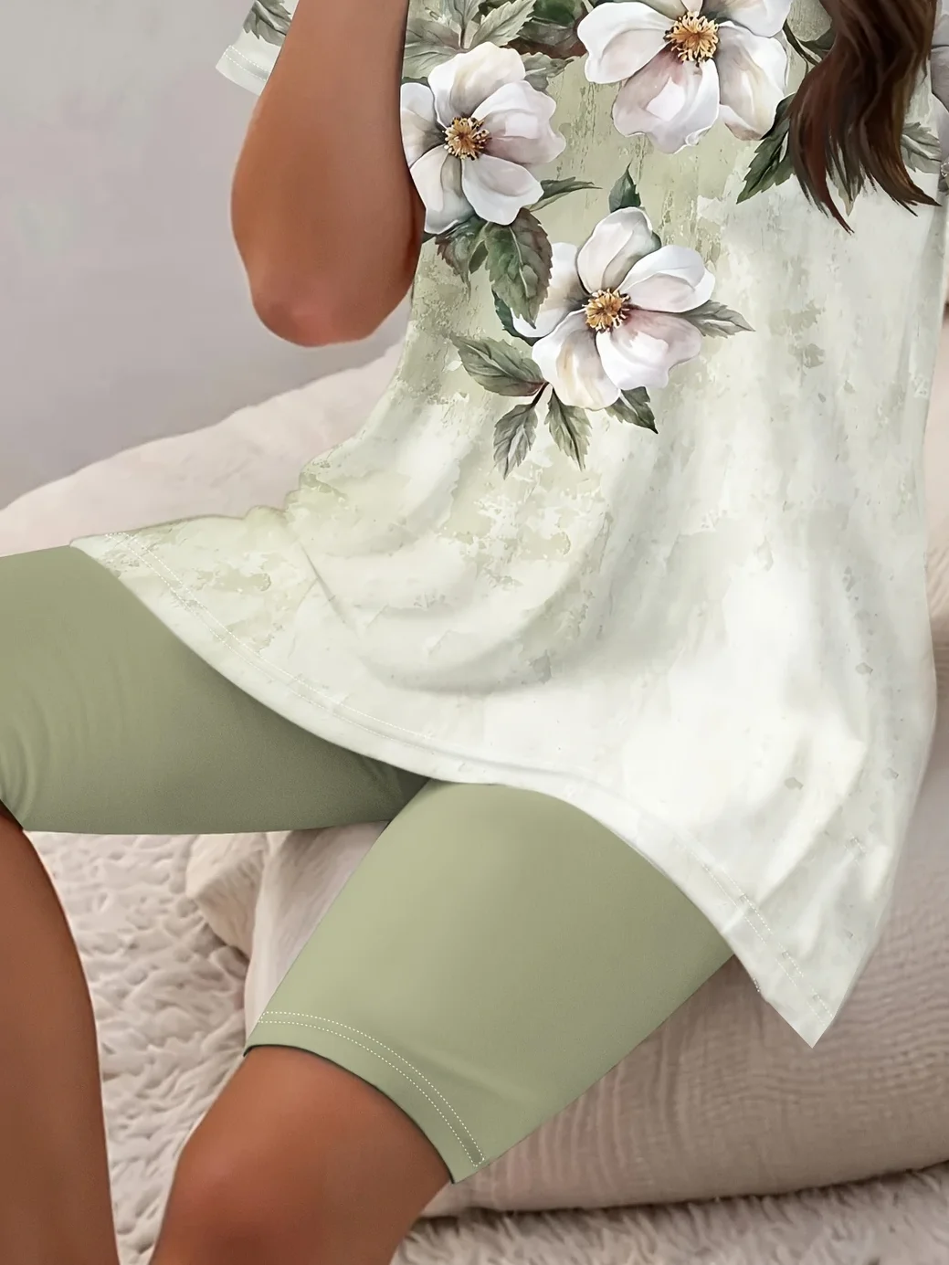 Damen Geblümt Print Zweiteiliges Set Täglich Kurzarm Lässig Sommer Bluse mit Hose Matching Set