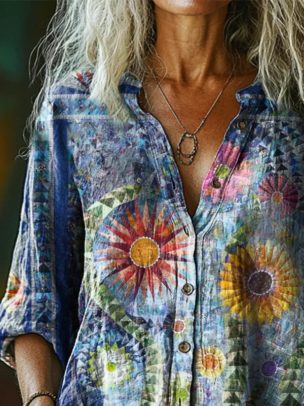 Stehkragen Halbarm Geometrisch Regelmäßig Weit Bluse für Damen