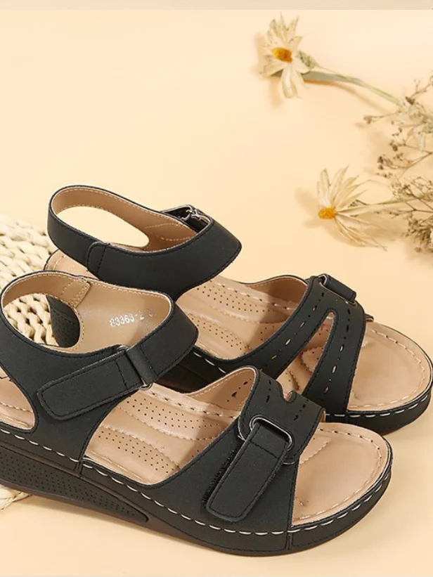 Retro Unifarben Haken und Schleife Blockabsatz Zurück leere Schuhe Nahtverarbeitung