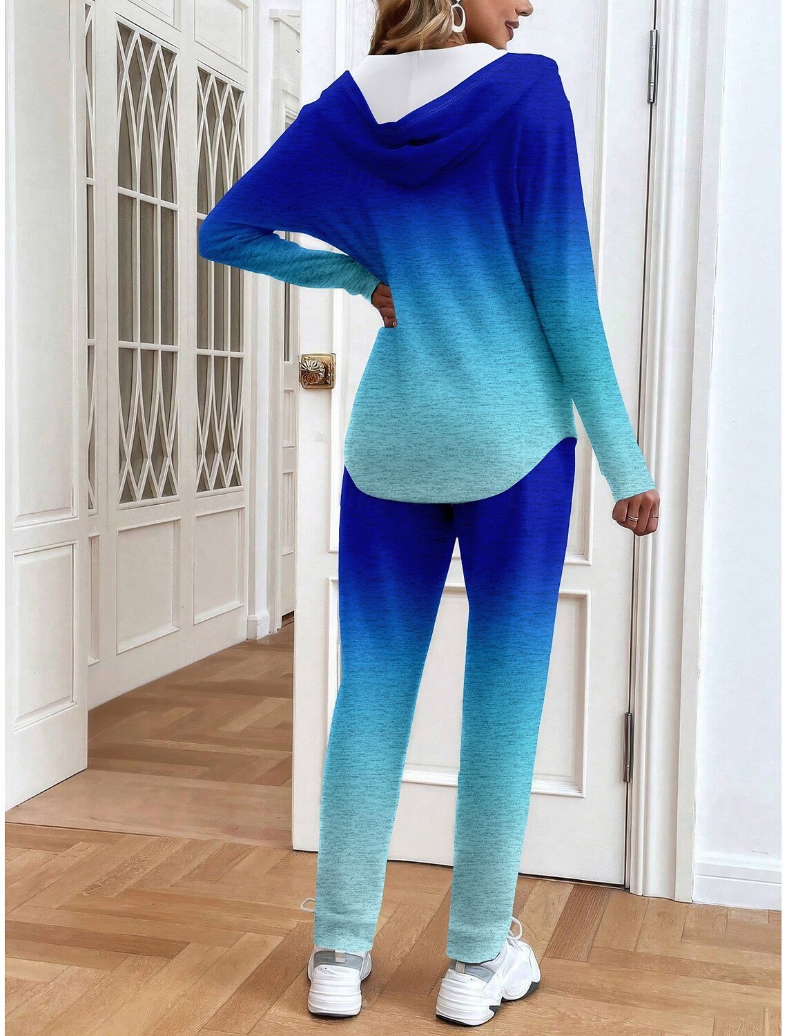 Damen Farbverlauf Zweiteiliges Set Täglich Langarm Lässig Frühling/Herbst Mantel mit Hosen Matching Set