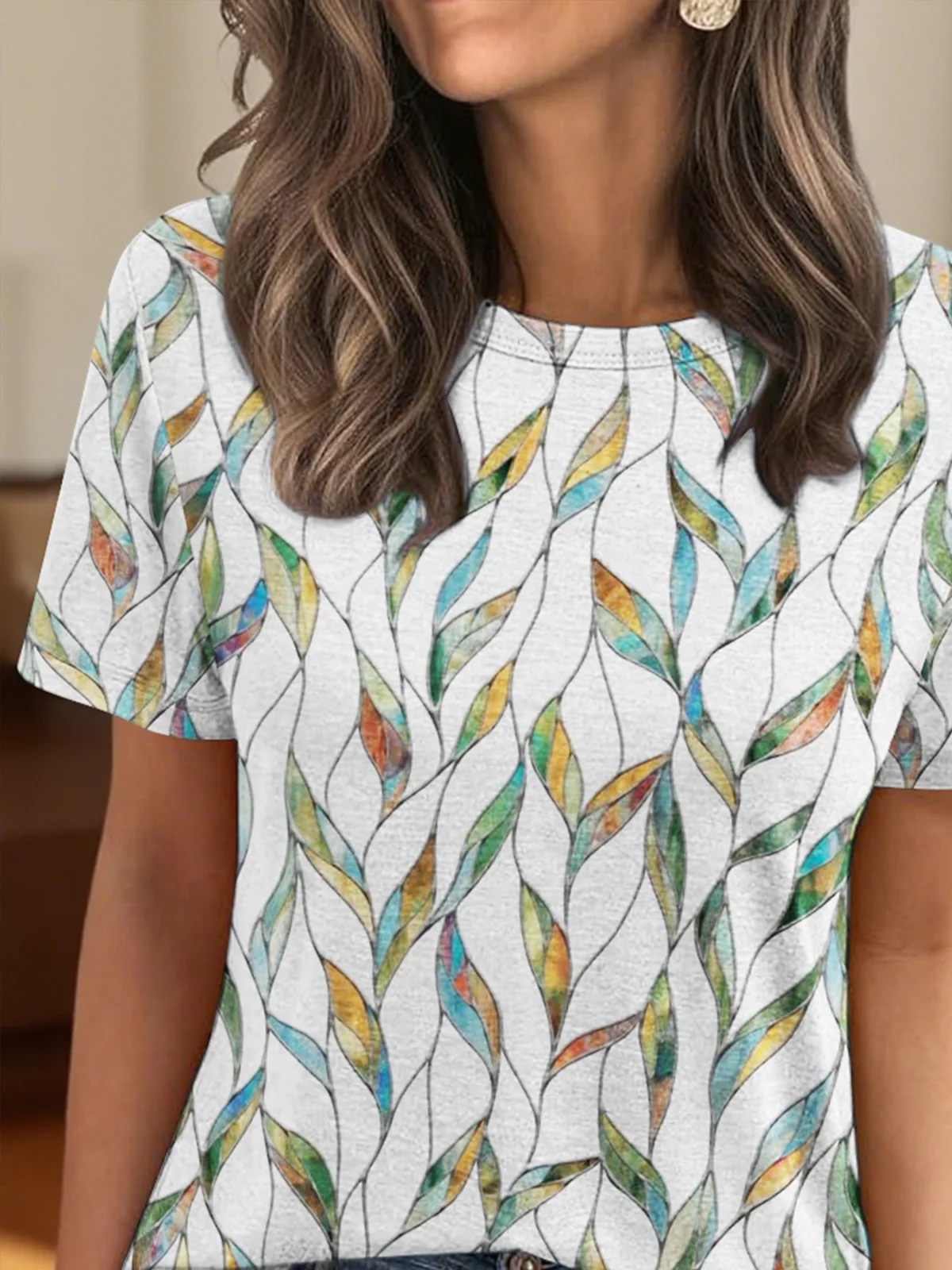 Retro Geblümt Rundhals Kurzarm T-Shirt