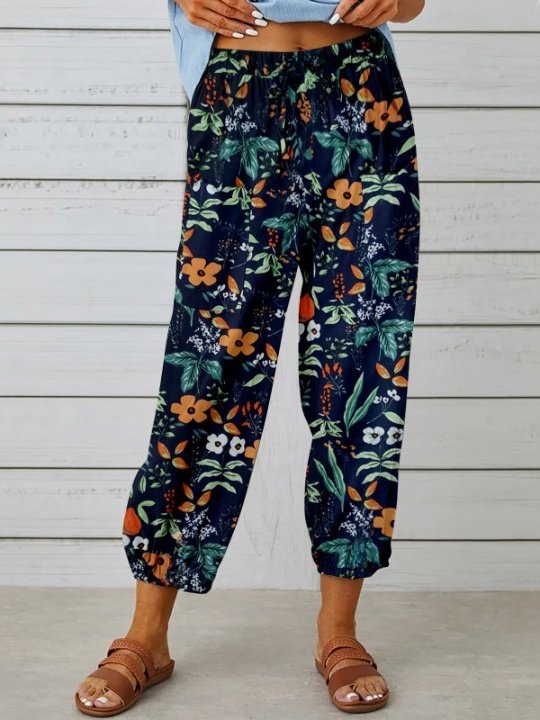 Damen Geometrisch Knöchelhose Elastische Taille Hose Retro Frühling/Herbst Hose