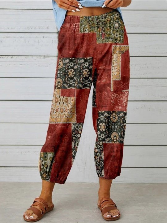 Damen Geometrisch Knöchelhose Elastische Taille Hose Retro Frühling/Herbst Hose