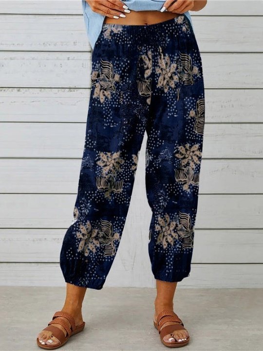 Damen Geometrisch Knöchelhose Elastische Taille Hose Retro Frühling/Herbst Hose