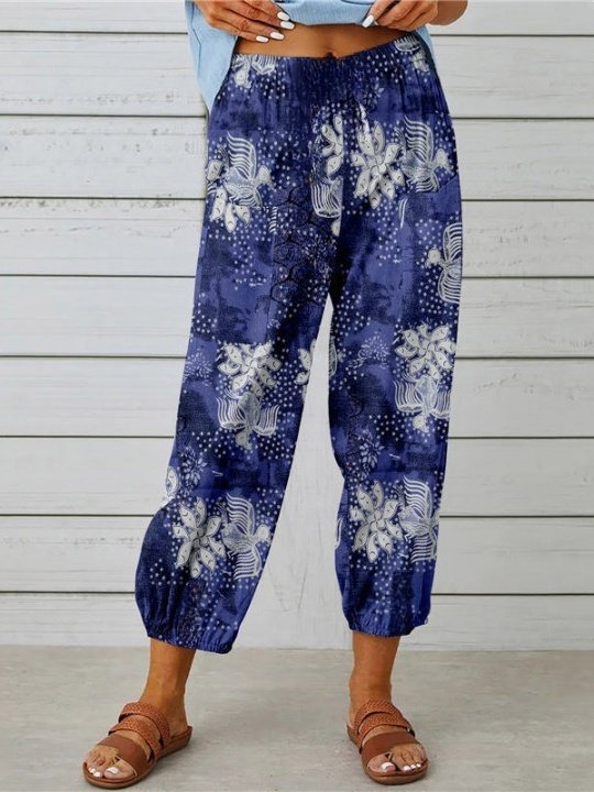 Damen Geometrisch Knöchelhose Elastische Taille Hose Retro Frühling/Herbst Hose