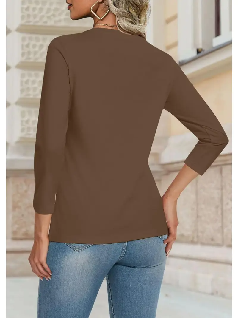 Lässig Unifarben Rundhals Langarm T-Shirt