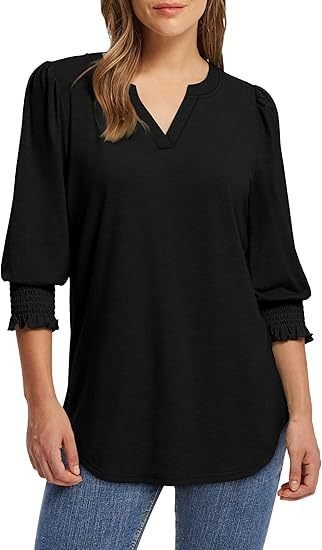 Lässig Geometrisch V-Ausschnitt Dreiviertelärmel T-Shirt