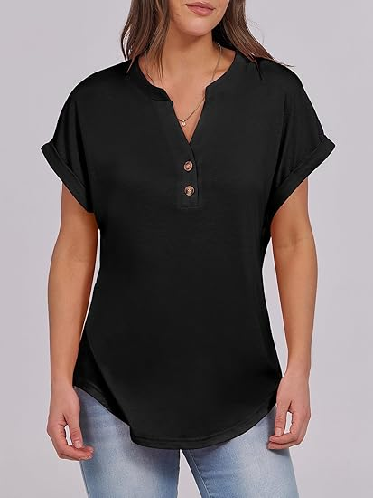 Lässig Unifarben V-Ausschnitt Kurzarm T-Shirt