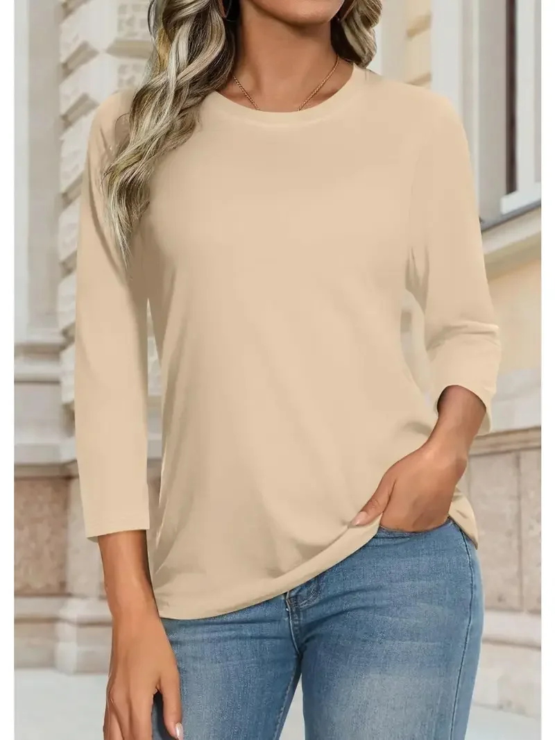 Lässig Unifarben Rundhals Langarm T-Shirt
