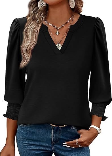 Lässig Geometrisch V-Ausschnitt Dreiviertelärmel T-Shirt