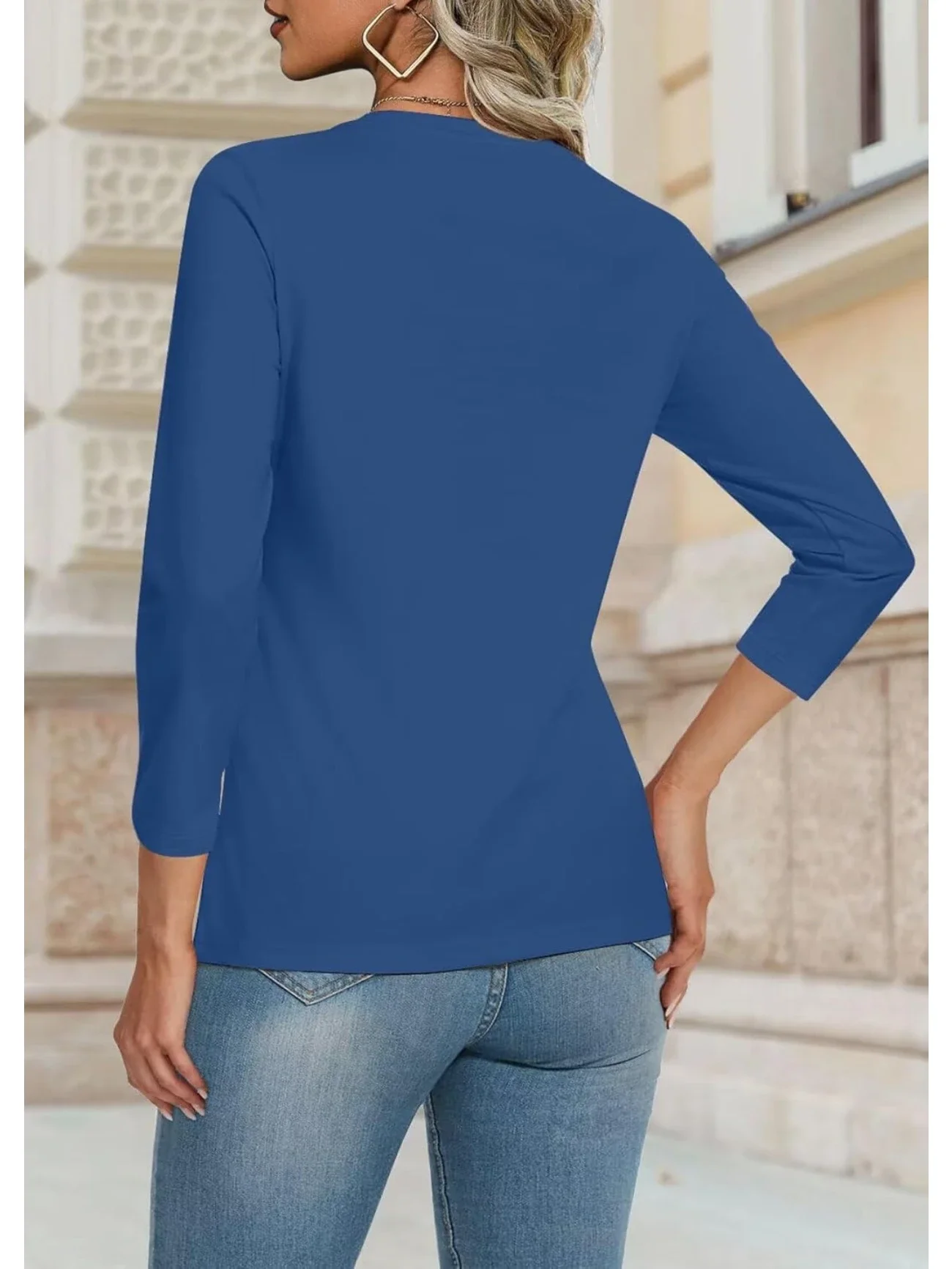 Lässig Unifarben Rundhals Langarm T-Shirt
