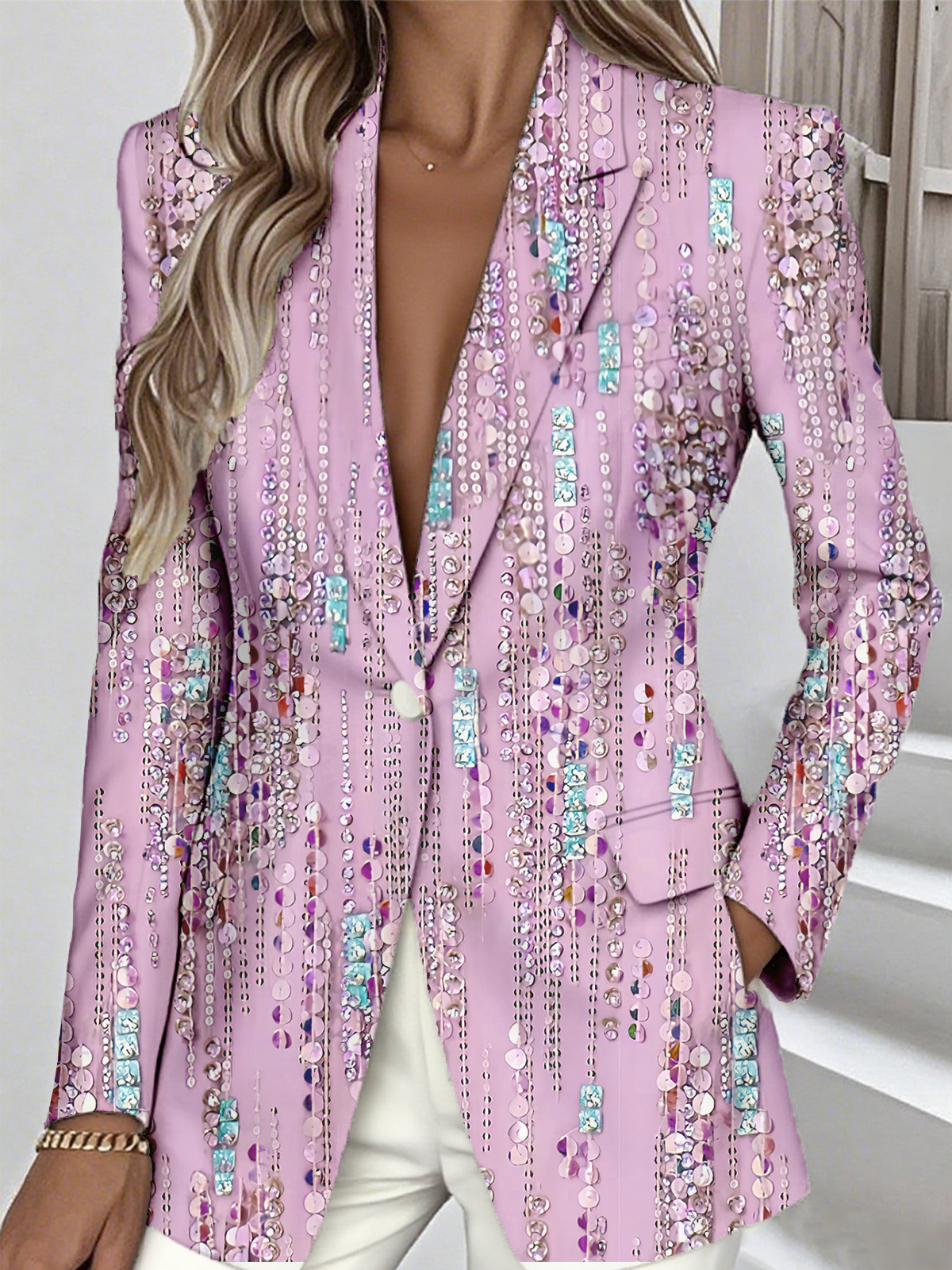 Damen Geblümt Frühling/Herbst Oberbekleidung Einfach Langarm Reverskragen Regelmäßig Blazer