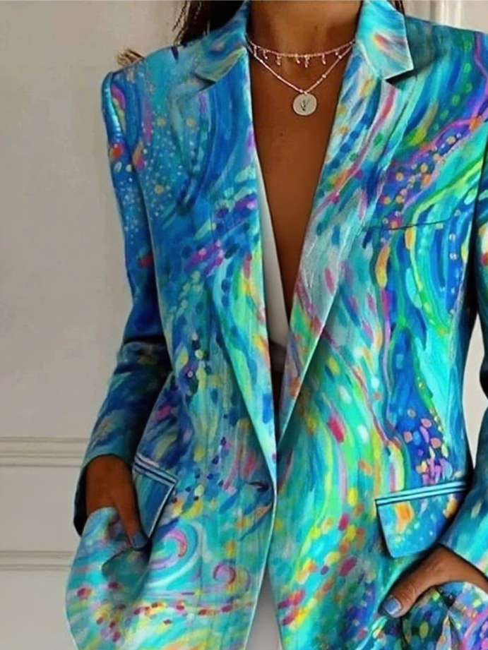 Damen Verlaufsmuster Frühling/Herbst Oberbekleidung Einfach Langarm Reverskragen Regelmäßig Blazer