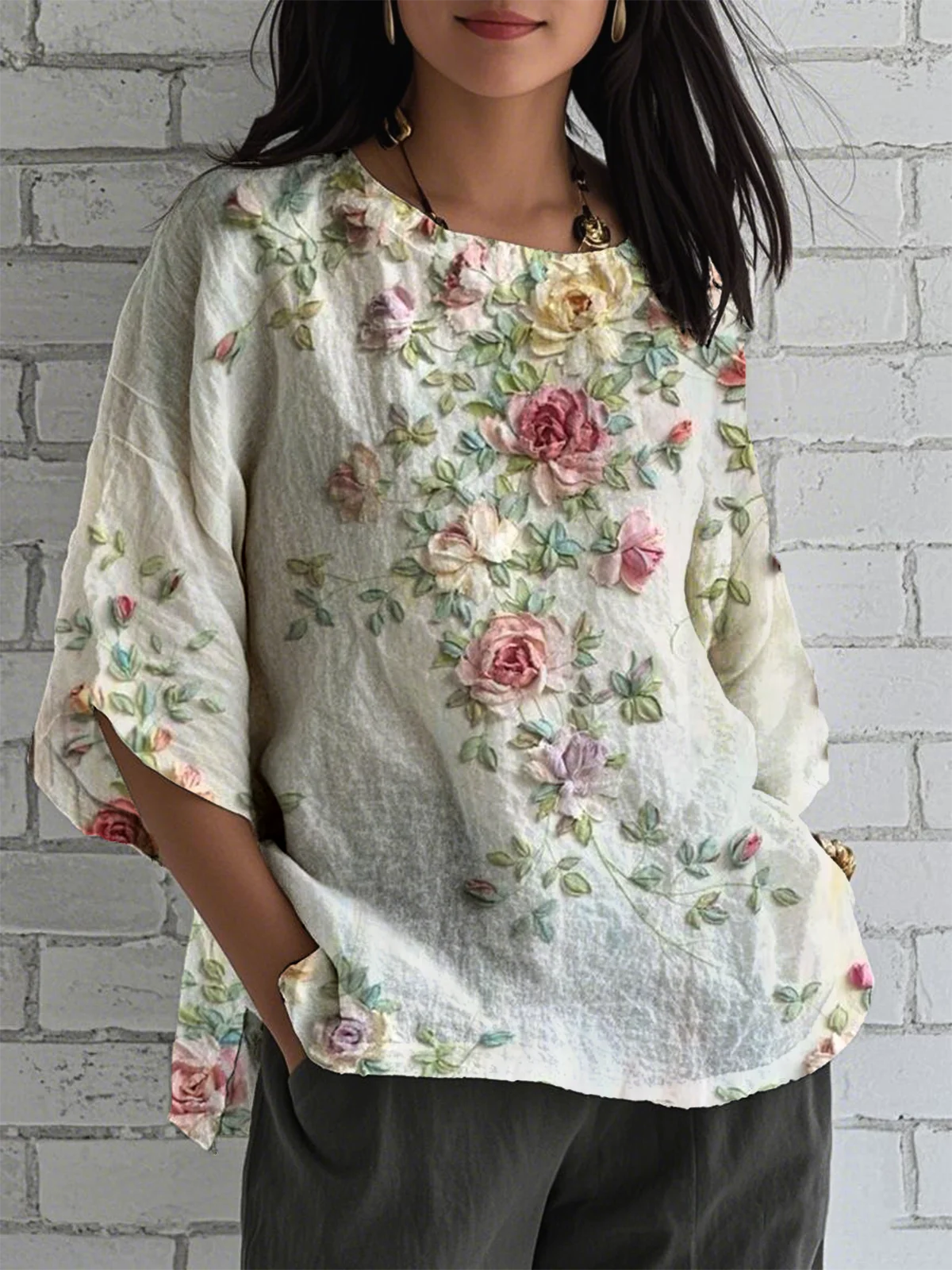 Retro 3d Drucken Rundhals Halbarm T-Shirt