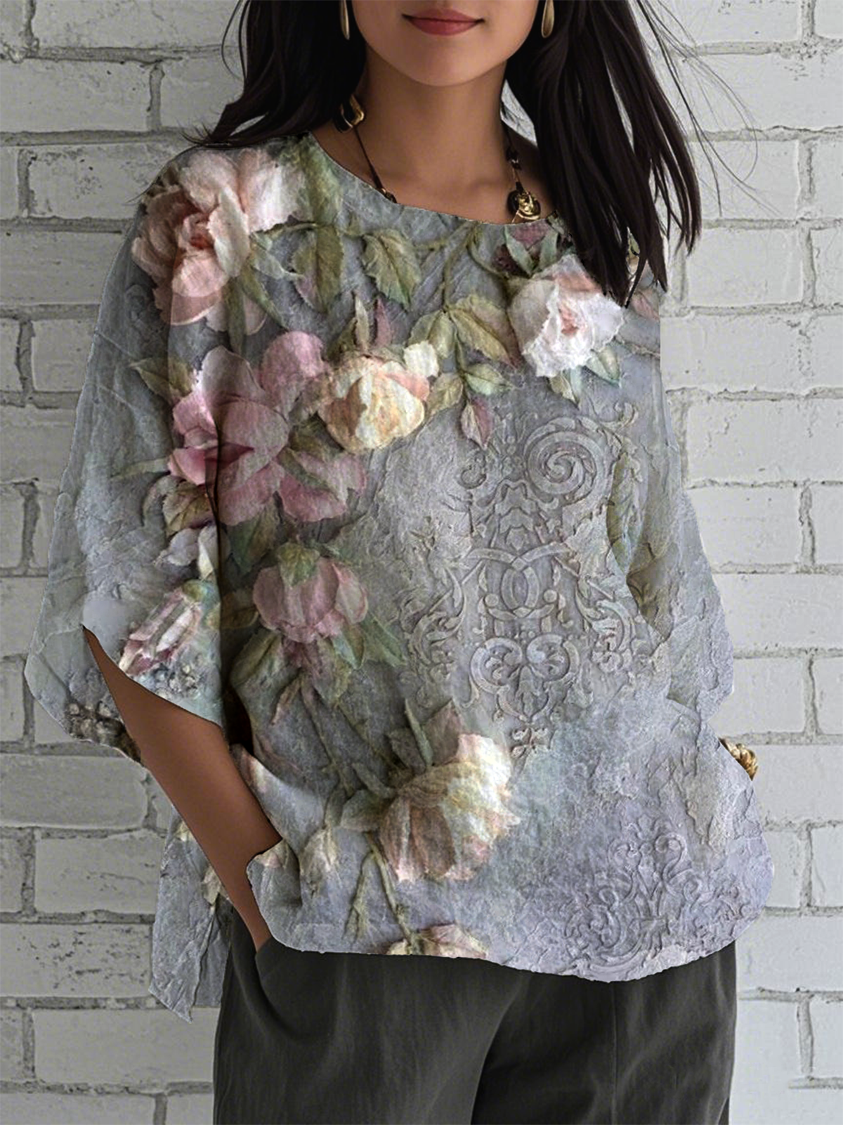 Retro 3d Drucken Rundhals Halbarm T-Shirt