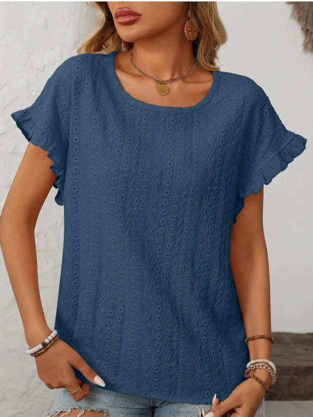 Lässig Geometrisch Rundhals Kurzarm T-Shirt