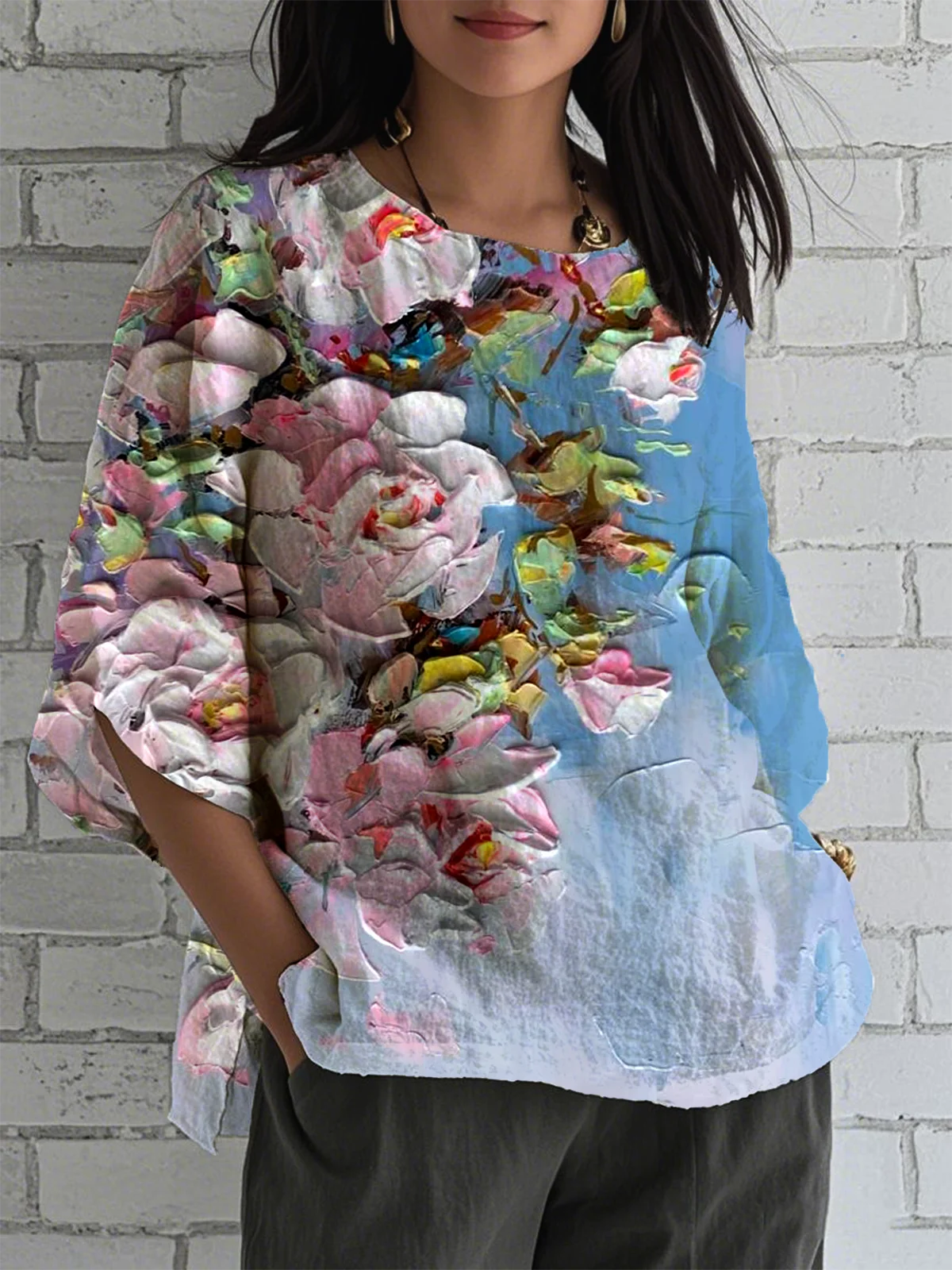 Retro 3d Drucken Rundhals Halbarm T-Shirt