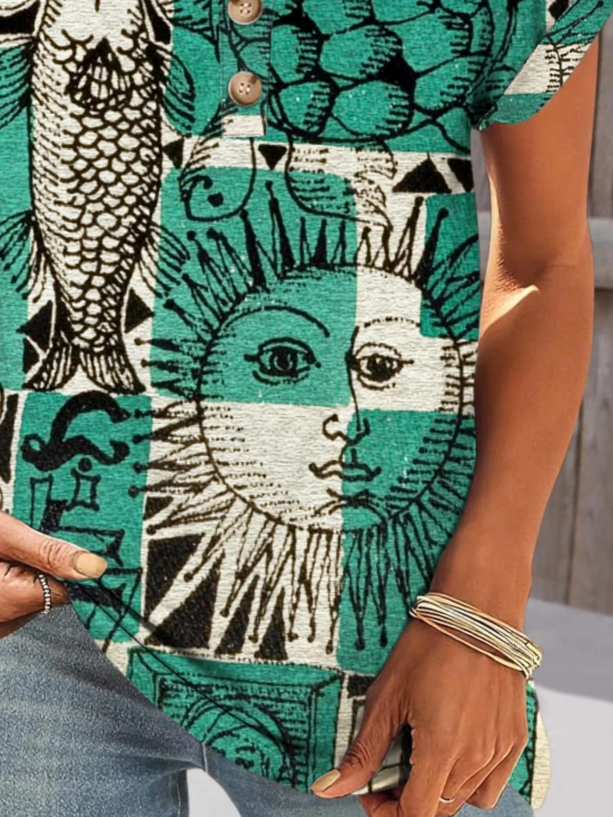 Lässig Geblümt V-Ausschnitt Kurzarm T-Shirt