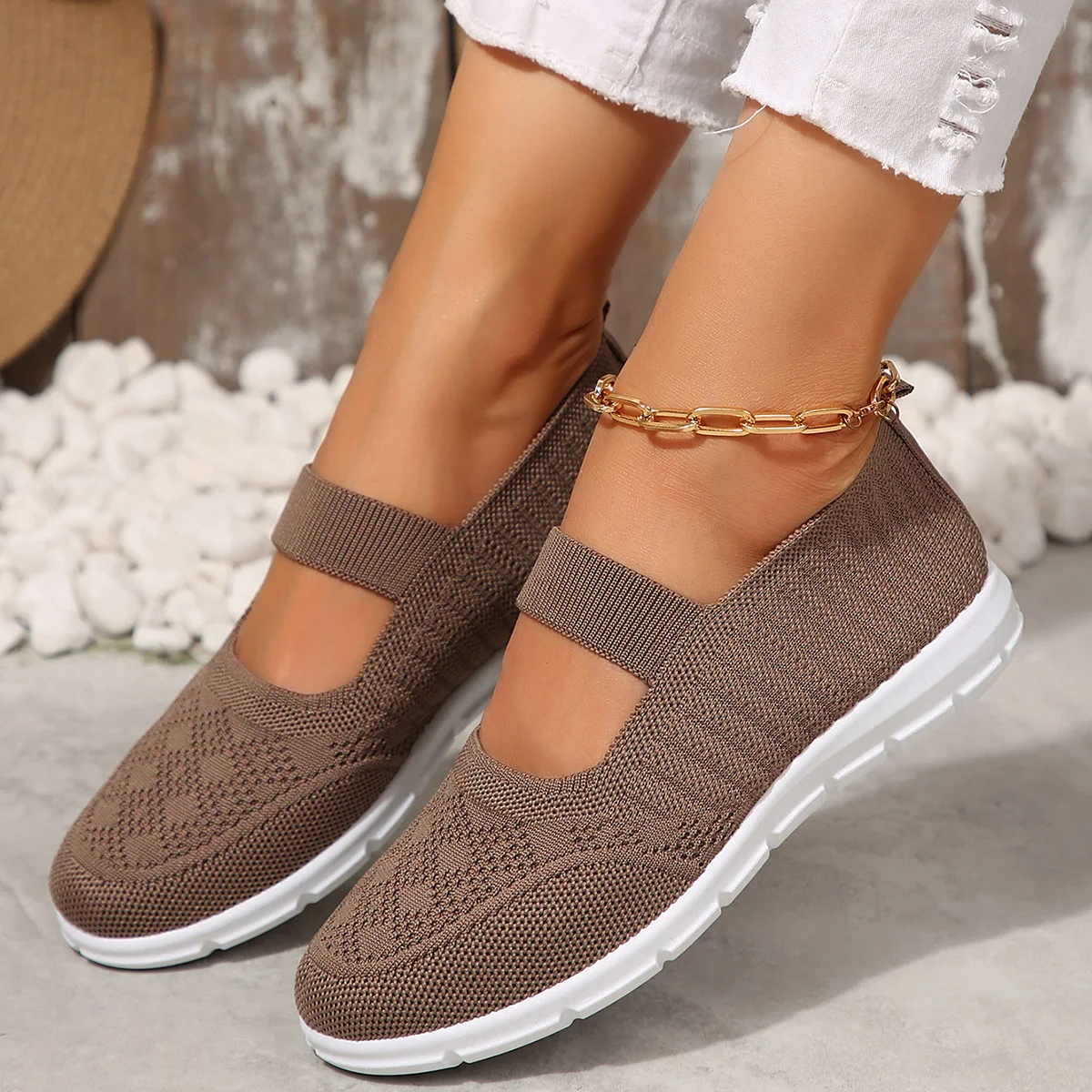 Retro Unifarben Slip On Flach Slip On