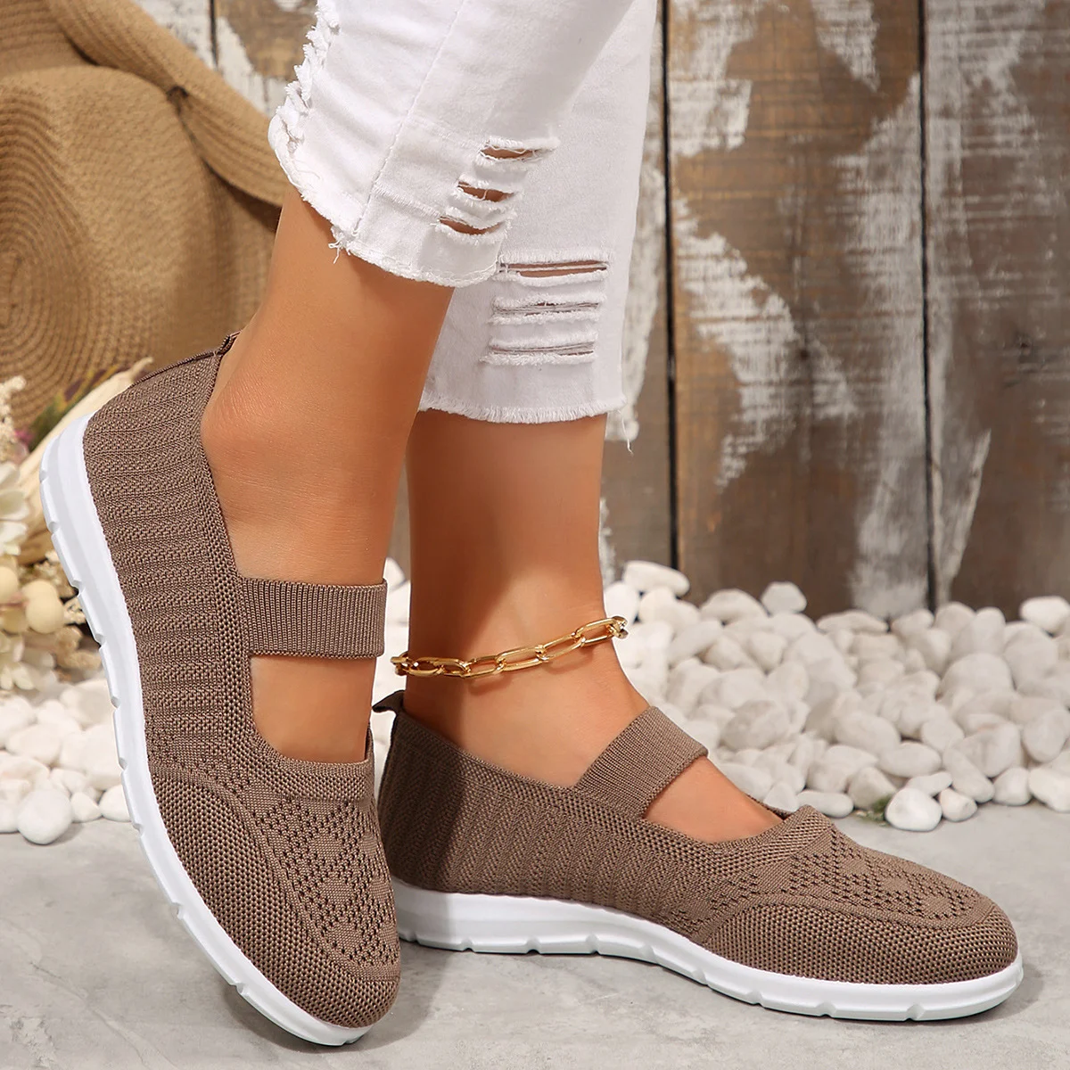 Retro Unifarben Slip On Flach Slip On
