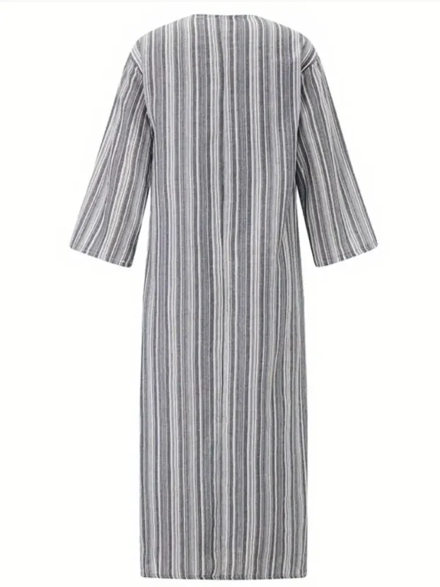 Damen Gestreift Frühling/Herbst Print Kleid U-Ausschnitt Langarm Tanktop A-Linien-Kleid