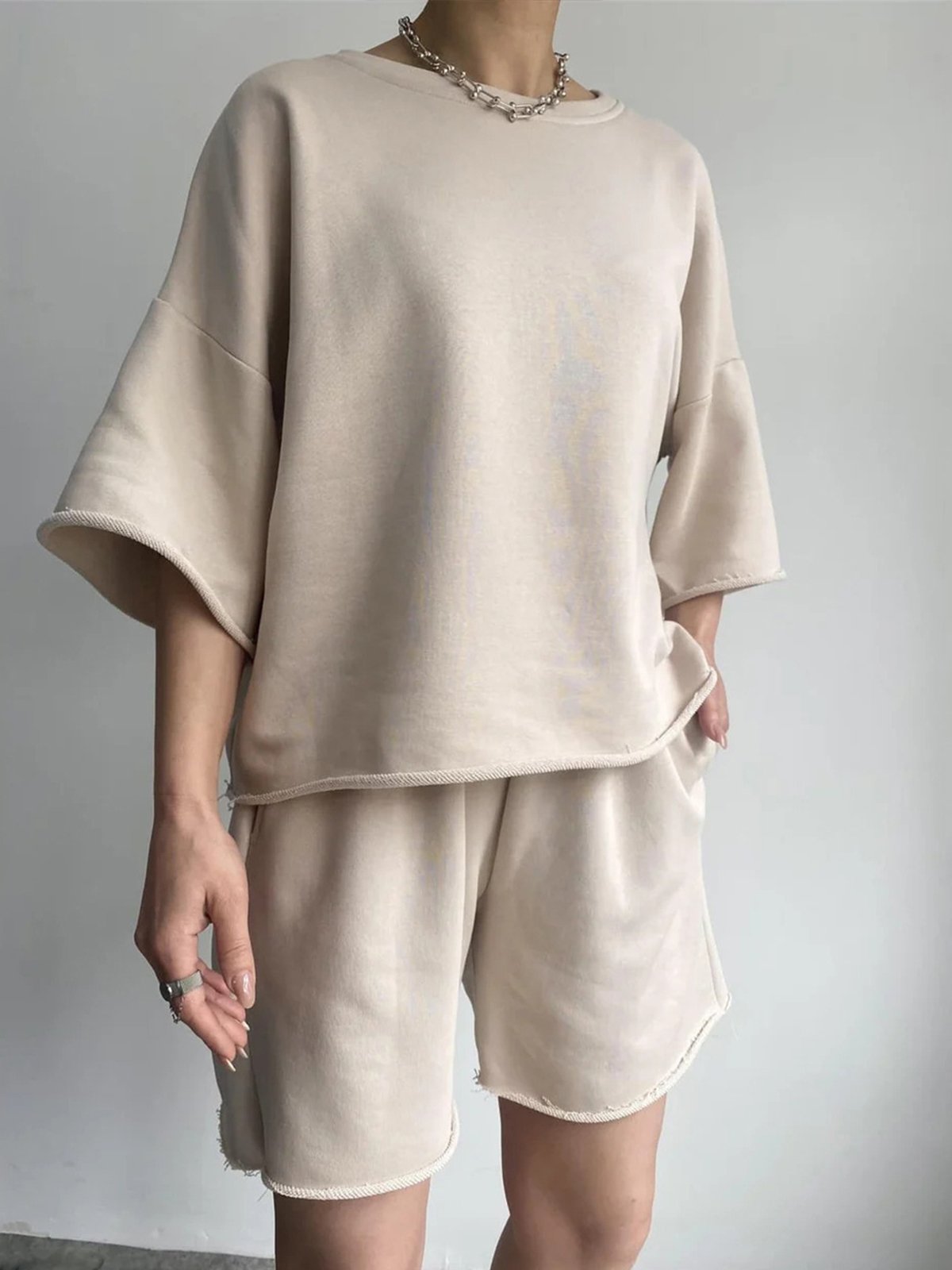 Damen Unifarben Zweiteiliges Set Täglich Halbarm Lässig Sommer Kurze Sets Matching Set