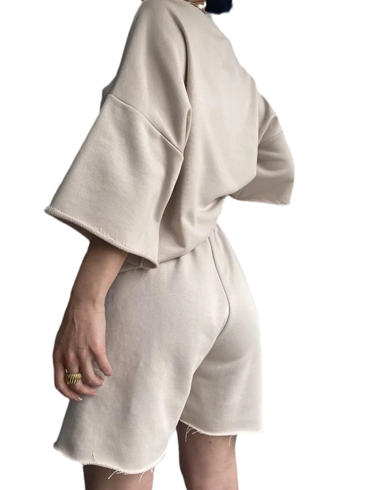 Damen Unifarben Zweiteiliges Set Täglich Halbarm Lässig Sommer Kurze Sets Matching Set