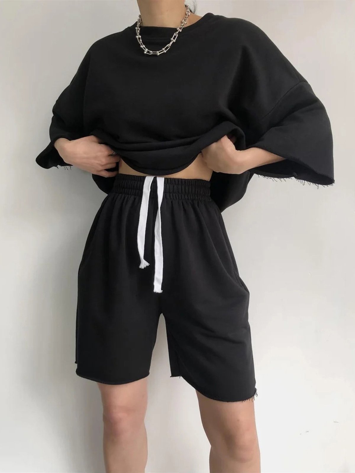 Damen Unifarben Zweiteiliges Set Täglich Halbarm Lässig Sommer Kurze Sets Matching Set