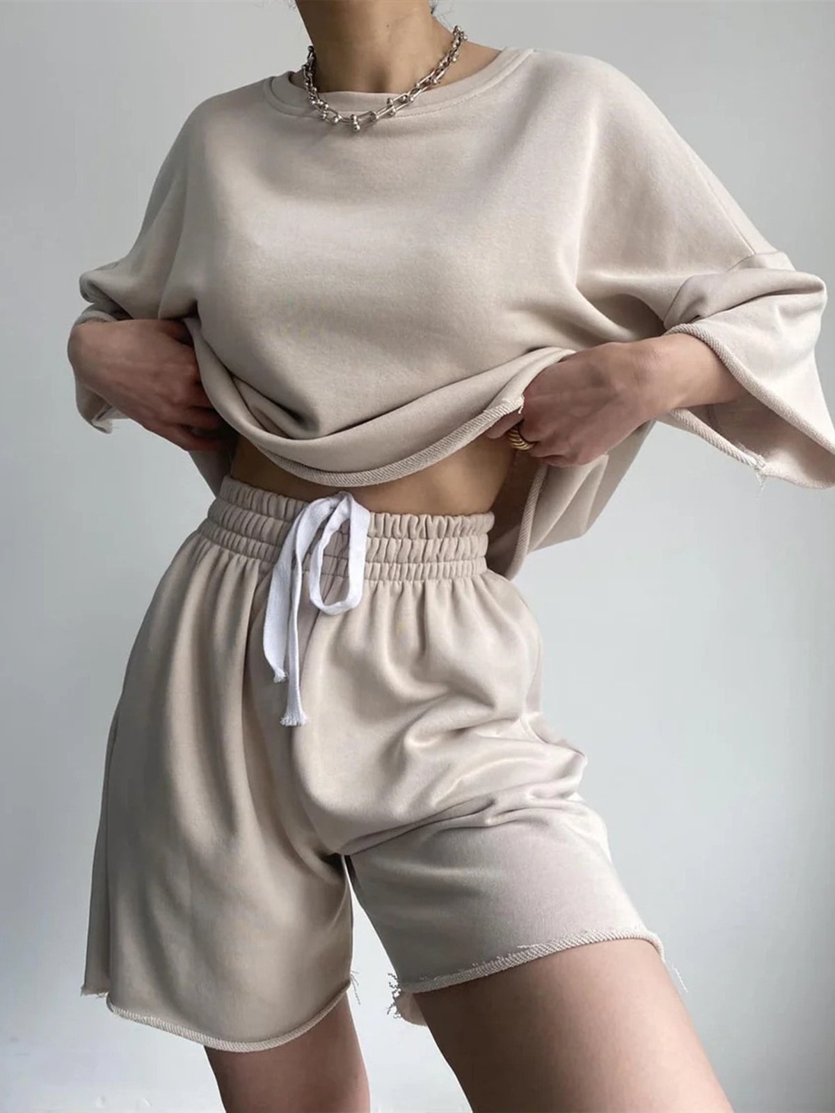 Damen Unifarben Zweiteiliges Set Täglich Halbarm Lässig Sommer Kurze Sets Matching Set