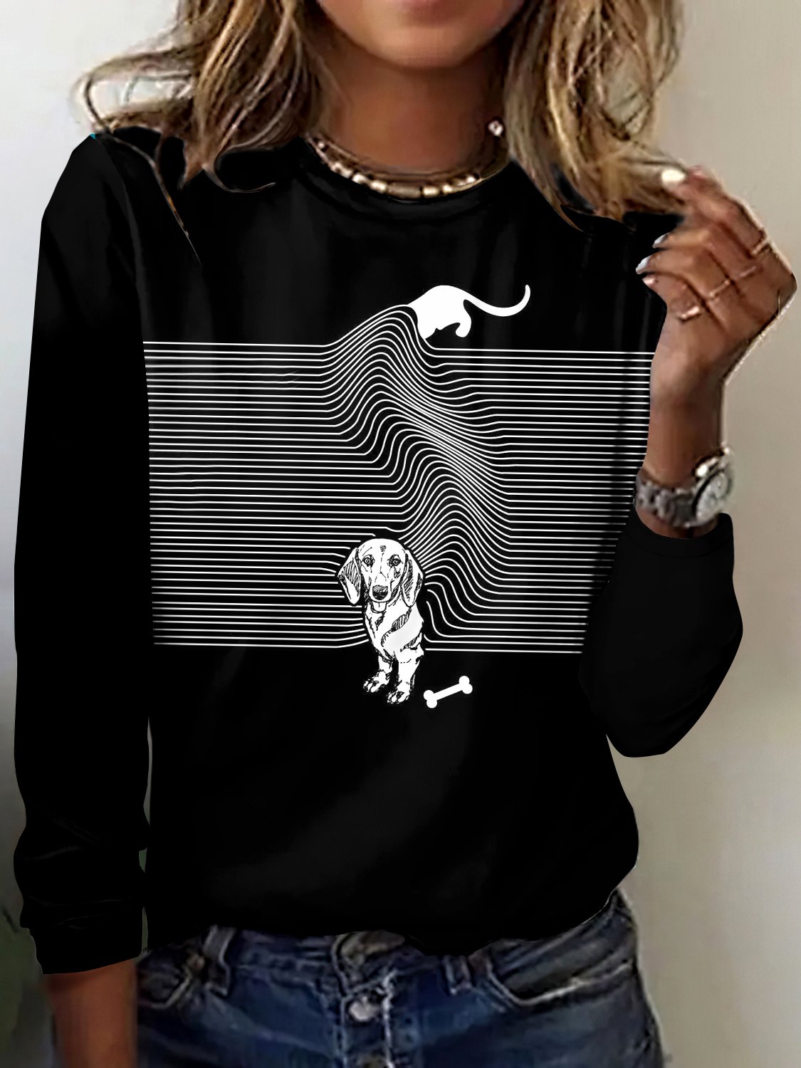 Retro Kariert Rundhals Langarm T-Shirt