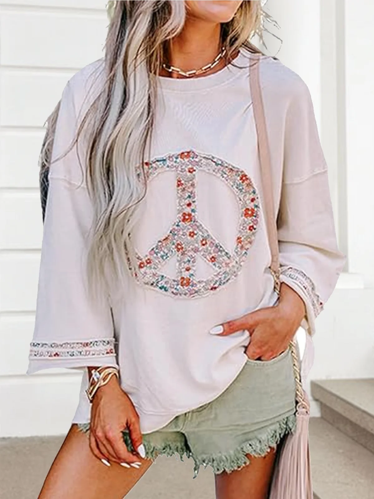 Lässig Rundhals Geometrisch Sweatshirt